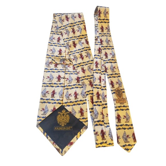 NWT Faberge Men Tie Necktie Luxury Designer Yellow with Fish Novelty Fun MSRP$95
